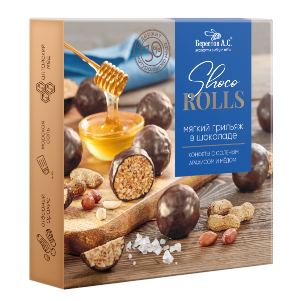 №2 Берестов Shoco Rolls конфеты с арахисом, солью и медом, 135г   в Тобольске