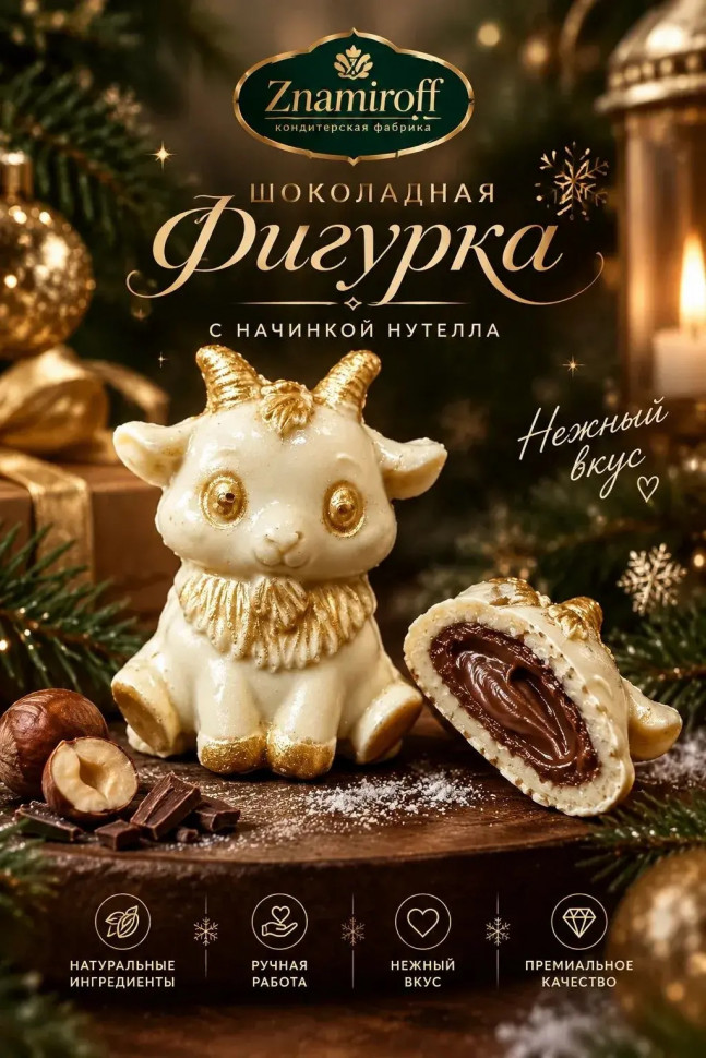  Шоколад фигурный "Мультяшный козлик" белый шоколад с начинкой нутелла(блок 5шт по 70г) в Тобольске