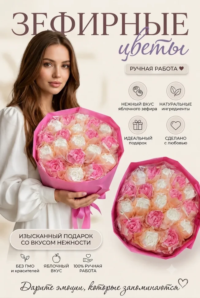  Букет Зефирный Размер XL бело-розовый,350г в Тобольске