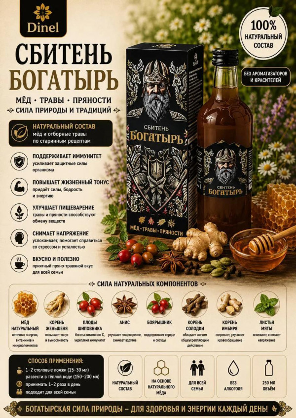 №3 Сбитень Богатырь, 250мл  в Тобольске